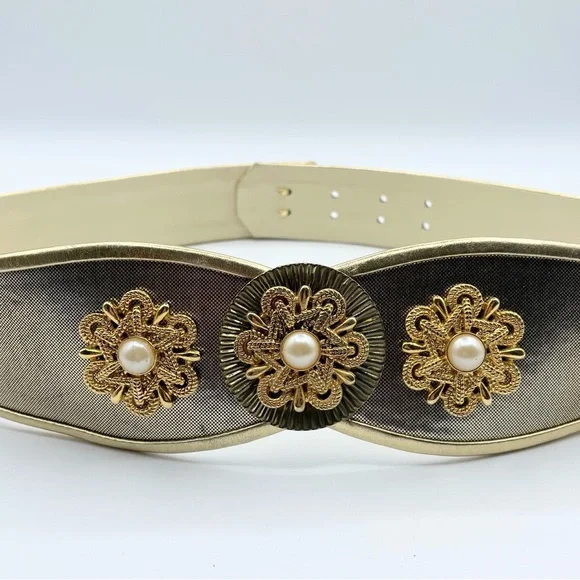 Vintage Gold Statement Belt 80s Waist Power Suit Jewelry Cinch Las Vegas EUC
